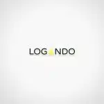 LOGANDO minimalist logo on a white background, with the word LOGANDO in bold black letters; the letter A is creatively replaced by a yellow stack of horizontal lines shaped like a cone or stylized tree.