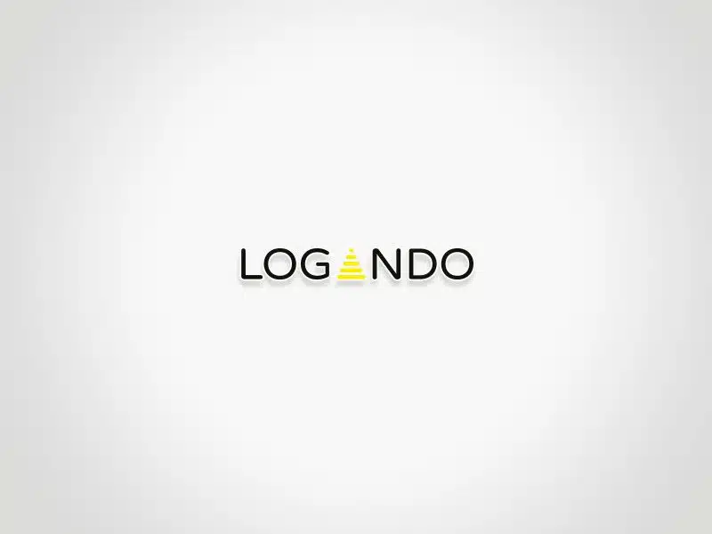 LOGANDO minimalist logo on a white background, with the word LOGANDO in bold black letters; the letter A is creatively replaced by a yellow stack of horizontal lines shaped like a cone or stylized tree.