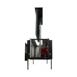 LED Container 31 sqm (7.36m x 4.16m) with open display panels and a tall vertical chimney structure on sturdy metal legs, shown against a white background; designed for advanced industrial LED screen rentals.
