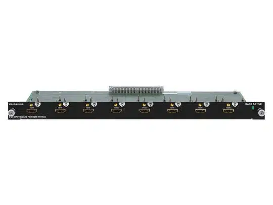 Black and green circuit board module with six HDMI ports—HDMI Input Card—features “CARD ACTIVE” label on right, row of HDMI ports on front panel, and top-edge connector for AV rack or video wall installation.