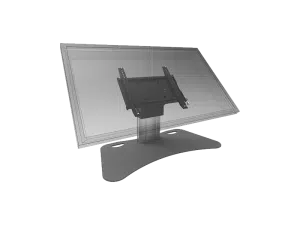 SmartMetals Computer Monitor Stand with Mounting Bracket – Image shows a sturdy computer monitor stand featuring a flat, wide base and a vertical support column. The stand includes an attached SmartMetals mounting systems bracket and displays a transparent screen outline to indicate where the monitor would be positioned. Ideal for securely holding computer monitors in offices or public spaces.