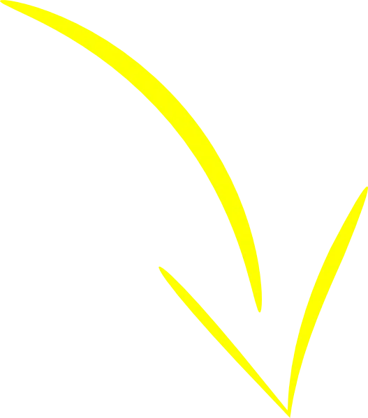 Large, thick yellow curved arrow pointing down and to the right on a white background. Bold and attention-grabbing; ideal for presentations, infographics, or web design as a directional graphic element.