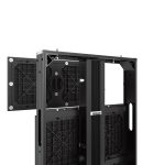 Unilumin Uslim 2.6 LED-Wall Module (0.50m x 1.00m, 2.61mm) semi-outdoor display features a sturdy black metal bracket with adjustable panels, ventilation slots, and cable openings for safe wall mounting of electronic devices or equipment.