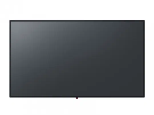 Front view of a flat-screen TV with a slim black frame, displayed against a plain white background. The television screen is off, showing a subtle glare in the top left corner. Modern LED smart TV design for home entertainment—sleek and minimalist style.