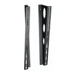 Two black metal TV wall mounting brackets with multiple screw holes, designed for securely attaching flat-screen TVs or monitors to a wall. The brackets are shown upright, side by side. Ideal for home or office use.