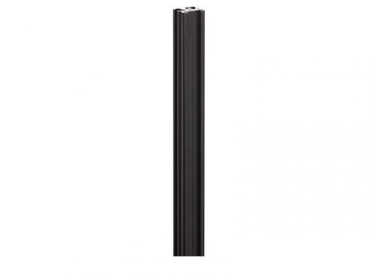 Black metal fence post with a grooved surface, shown vertically against a plain white background—ideal as a support or structural component for fences or railings.