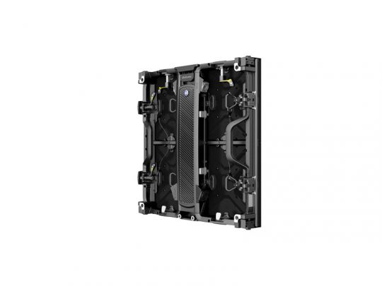 Unilumin URMIII 2.6 MK2 Pro LED wall module—black, rectangular 2.6mm pixel pitch display panel shown from the rear at a slight angle, revealing internal electronic components, sturdy metal frame, and a central carrying handle; isolated on a white background.