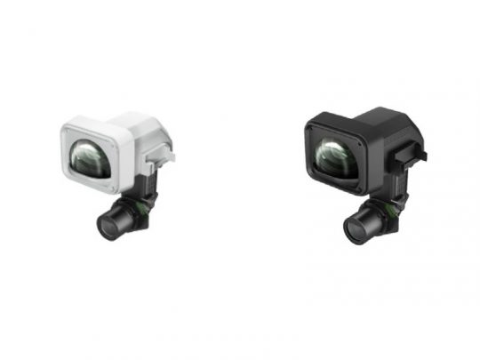Two compact cameras, the white and black DJI Osmo Pocket 3 models, are displayed side by side on a white background. Both cameras have large prominent lenses, an angular rectangular body design, and a small cylindrical gimbal handle below each lens.
