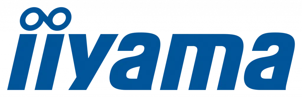 Blue iiyama logo with a bold, rounded font on a transparent background; the dot above the first i is stylized as an infinity symbol, representing creativity and innovation. Perfect for those exploring the Logando about us page or searching for iiyama brand symbols online.