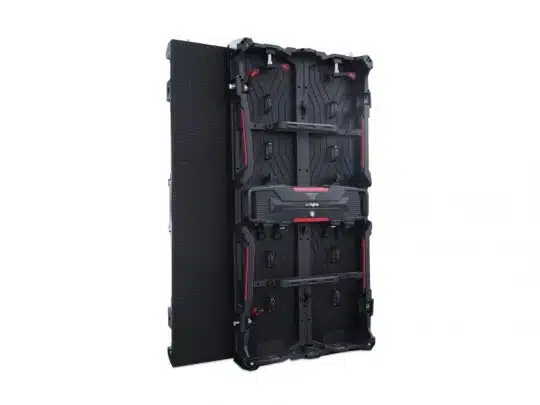 Innlights InnScreen R3 HE rent LED-Wand Modul (3,91mm), 0.50m x 1.00m, large rectangular black LED screen panel standing vertically; one side displays a textured screen, the other reveals internal structure with red accents.