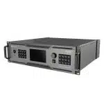PIXELHUE P20 Seamless Switcher with Flightcase – Professional rack-mount video switcher in a durable flightcase, featuring side handles, central digital display, keypads on both sides, and a sleek gray-black front panel labeled P20. Ideal for live event production and multi-screen displays.