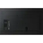 Back view of a flat-screen TV showing a textured black panel, multiple ports and connection slots on the left side, and central wall-mount holes—perfect for easy installation and cable management.