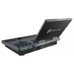 PIXELHUE U5 portable video switcher with large built-in screen, labeled Pixelhue, featuring control buttons and dials on the front panel, and multiple input/output ports on the back; Event-Controller for live video production.