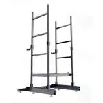 Unilumin Stacking - URMIII 2.6 MK2 Pro Stacking Frame rental: black adjustable squat rack with sturdy vertical supports, horizontal bars, and wide stabilizing feet for weightlifting and strength training, shown against a white background.