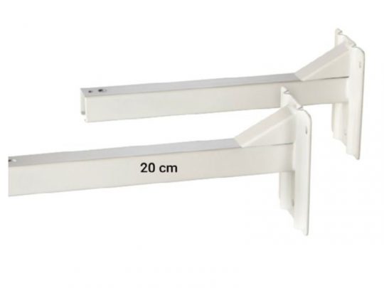 Two white metal Celexon wall and ceiling spacers with 20 cm support arms, designed for securely mounting shelves or fixtures. Ideal Celexon accessories to organize and enhance your setup.