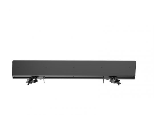 Black metal rear car spoiler with mounting brackets, viewed from behind against a white background. Compatible with Unilumin Stacking - URMIII 2.6 MK2 Pro Stacking Platform; ideal for automotive setups and track use.