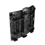 Rear view of the Unilumin URMIII 2.6 MK2 Pro Flex XS Rent LED wall module, showing black and metallic internal structure with a visible support frame, control box, handle, and mounting parts; pixel pitch is 2.6mm for high-resolution display.