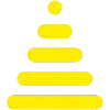 Yellow stackable rings toy arranged in a pyramid shape, with largest ring at the bottom and smallest at the top, displayed against a black background. Ideal for toddlers’ learning and motor skill development.