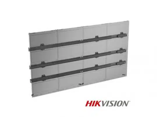 HIKVISION transparent LED display panel with a grid-like structure, shown angled against a white background. The HIKVISION logo appears in the bottom right corner. Ideal for modern digital signage and high-visibility applications.