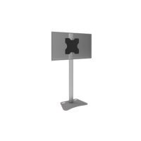 Logando freestanding monitor and TV stand with a sturdy rectangular base, a tall vertical support pole, and a central cross-shaped bracket for secure screen mounting. Modern black design suitable for home or office use.