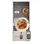 Touchscreen kiosk at Best Italian Restaurant displaying a pasta dish and salad with the message Place Order and an Order button; payment terminal and card reader are positioned below for easy checkout.