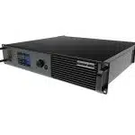 Import placeholder for 67849: Black rack-mounted audio amplifier with digital display, control knob, ventilation grill, and front handles, displayed on a plain white background.