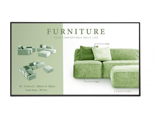 FURNITURE modern green modular sofa set with multiple configuration options, shown in a stylish living room. Close-up highlights soft linen and fabric upholstery. Sofa dimensions: width 310 cm, depth 280 cm, height 86 cm, total area 367 square centimeters.