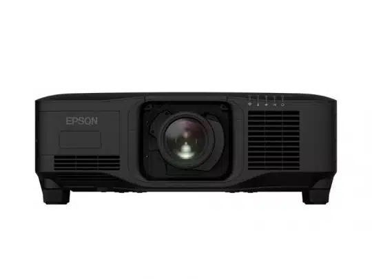 Front view of Import placeholder for 78256 black projector with a large central lens and side ventilation grilles, displayed on a plain white background.