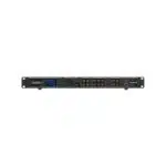 Rear view of Import placeholder for 83490 rackmount unit—shown in black with multiple ports, including Ethernet, power connectors, USB ports, and switches—displayed against a white background. Ideal for server or network equipment setups.