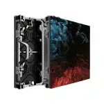 Import placeholder for 83330 large LED display panel with red and blue abstract image, shown partially from the side and back to reveal its internal structure and mounting components.