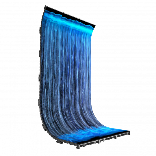 Unilumin URMIII 03 MK2 Pro Flex XS LED Wall Module 3.9mm flexes from vertical to flat, emitting vibrant blue light to highlight its flexible, dynamic LED display panel design for immersive digital signage.