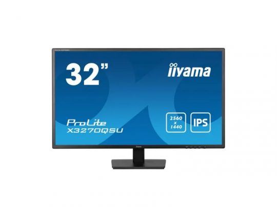 32-inch iiyama X3270QSU-B1 Widescreen Desktop Monitor, new, shown with a slim black frame and blue display screen featuring the model name. The monitor has an IPS panel and 2560 x 1440 resolution, designed for high-quality desktop use.