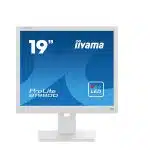 The image shows a white iiyama ProLite B1980D computer monitor with a blue screen displaying the model name, 19 iiyama ProLite B1980D, and an LED icon. The monitor has a clean, modern design suitable for home or office use.