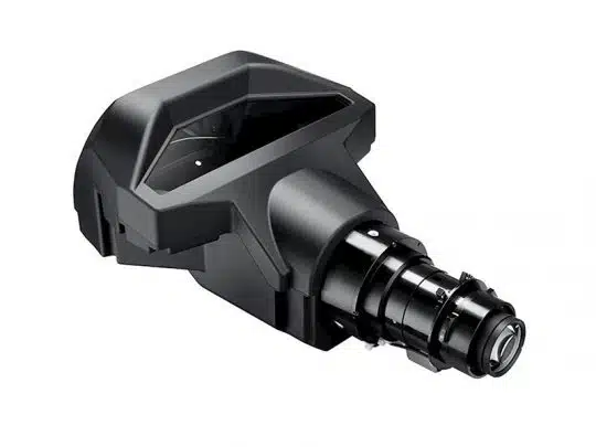 Black camera lens hood attachment with a large rectangular shade and a cylindrical lens housing, shown on a white background.