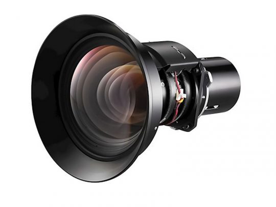 Close-up of a professional camera lens with wide lens hood, showcasing detailed internal glass elements and reflections; ideal for high-quality photography and videography.