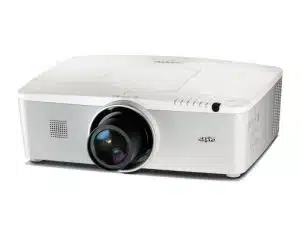 Sanyo PLC-ZM5000L 5000 Lumen WUXGA Full HD Beamer mit großem Frontobjektiv, seitlichen Lüftungsschlitzen sowie Bedienknöpfen oben und an der Seite - leistungsstarker Projektor, ideal zum Mieten oder Kaufen für Präsentationen.