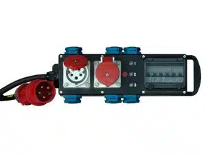 Mobile Strom-Unterverteilung mit Anschluss 32A CEE-Rot; 2x 16A CEE-Rot, 6x Schuko (LS) mieten