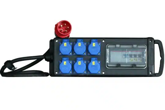 Strom-Unterverteilung mit Anschluss 16A CEE-Rot; 6x Schuko und FI mieten