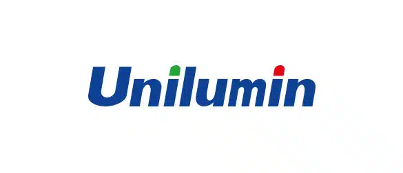 Das Unilumin Logo zeigt den Schriftzug "Unilumin" in blauer Schrift auf weißem Hintergrund, mit einem grünen Punkt über dem ersten "i" und einem roten Punkt über dem zweiten "i". Ideal für Unternehmen, die LED-Displays von Unilumin kaufen oder mieten möchten.