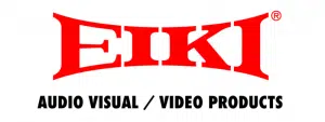 EIKI Logo in kräftigen roten Großbuchstaben, darunter der Slogan "AUDIO VISUAL / VIDEO PRODUCTS" in schwarzen Großbuchstaben - ideal für Unternehmen, die EIKI Audiovisual- oder Videoprodukte kaufen oder mieten möchten.