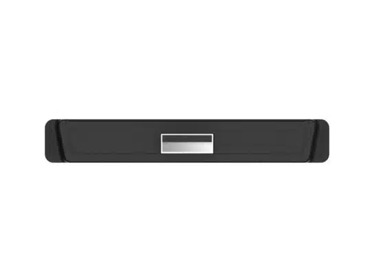 Schwarzes rechteckiges Gerät, frontal betrachtet, mit zentralem USB-A-Anschluss; Produktname nicht genannt; das kompakte Adaptergehäuse liegt auf weißem Hintergrund - ideal zum Mieten oder Kaufen.