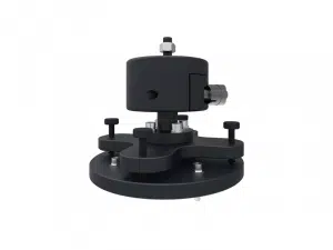 Schwarzes mechanisches Bauteil "[Produktname]" mit runder Basis, mehreren Schrauben und zylindrischem oberen Abschnitt, vermutlich ein Teil industrieller Maschinen; das Produkt ist vor weißem Hintergrund abgebildet und eignet sich ideal zum Kaufen oder Mieten.