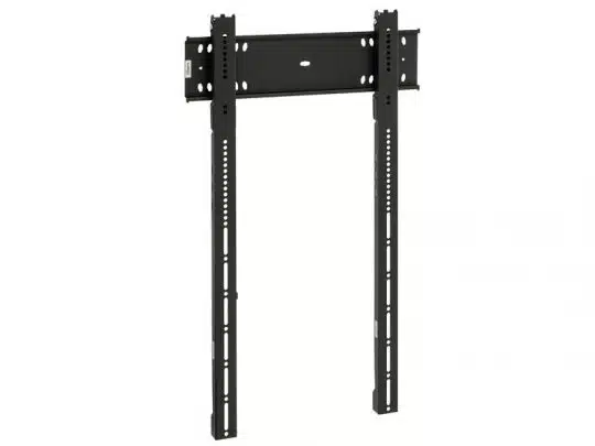 Schwarze TV Wandhalterung aus Metall, Modell "black metal wall mount bracket", geeignet für Flachbildfernseher - zeigt eine stabile, horizontale Montageplatte mit mehreren Löchern und zwei langen, verstellbaren vertikalen Armen; ideal zum Mieten oder Kaufen.