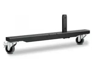 Schwarzer Metall-Dolly "Heavy Duty Dolly" mit zwei beweglichen Lenkrollen und einer vertikalen Mittelstütze, ideal zum Transportieren oder Abstützen schwerer Gegenstände - perfekt zum Mieten oder Kaufen für Ihren schweren Lastentransport.