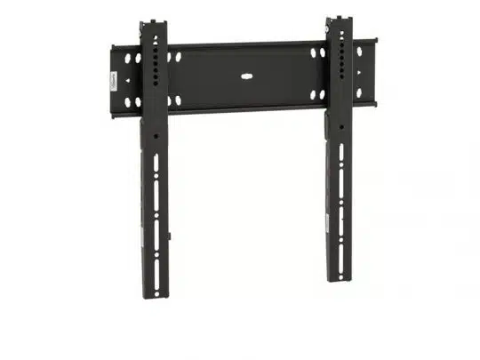 Schwarze Wandhalterung aus Metall für Flachbildfernseher oder Monitore, ideal zum Mieten oder Kaufen; das TV-Wandhalterungs-Produkt ist auf weißem Hintergrund abgebildet.