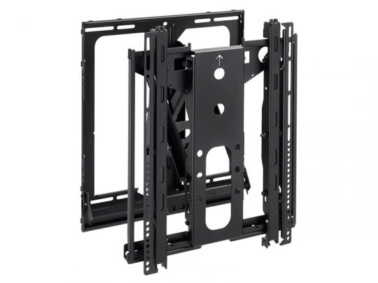 Schwarze, verstellbare Wandhalterung für Flachbildfernseher oder Monitore (TV Wandhalterung), mit mehreren Löchern und Schlitzen zur einfachen Montage und Kabelmanagement; ideal zum Kaufen oder Mieten für Zuhause oder das Büro.