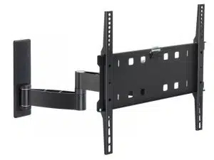 Schwarze, verstellbare TV-Wandhalterung mit ausziehbarem Arm und mehreren Befestigungslöchern - geeignet für Flachbildfernseher, ideal zum Kaufen oder Mieten.