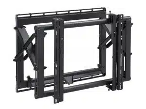 Schwarze, verstellbare TV Wandhalterung mit mehreren Armen und Schienen - ideal für Flachbildfernseher oder Monitore, flexibel ausrichtbar; perfekt zum Kaufen oder Mieten.