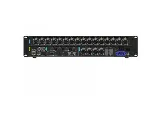 Schwarzer NovaStar MX40 Pro LED-Controller als Rack-Gerät, mit vielen Ein- und Ausgängen, Ports und gut sichtbarer blauer Strombuchse vor weißem Hintergrund. Perfekt für leistungsstarkes LED-Management - jetzt kaufen oder mieten.
