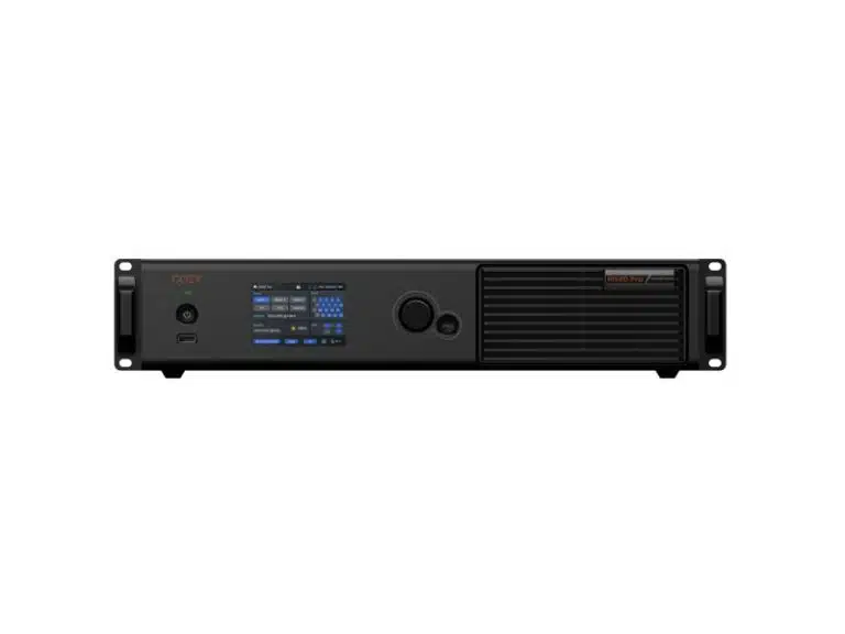 Frontansicht des NovaStar MX40 Pro LED-Controllers im Rackmount-Format mit digitalem Display, Steuerknopf, mehreren Bedientasten und Belüftungsöffnungen - ideale professionelle Lösung zur Miete für LED-Wand-Steuerung.